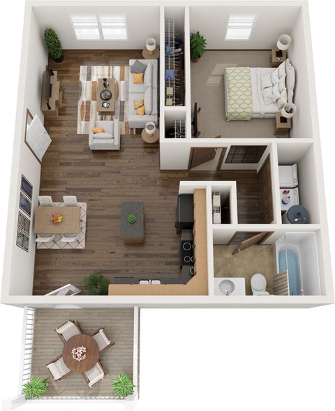 Floor plan for 1 bed, 1 bath, 747 sqft
